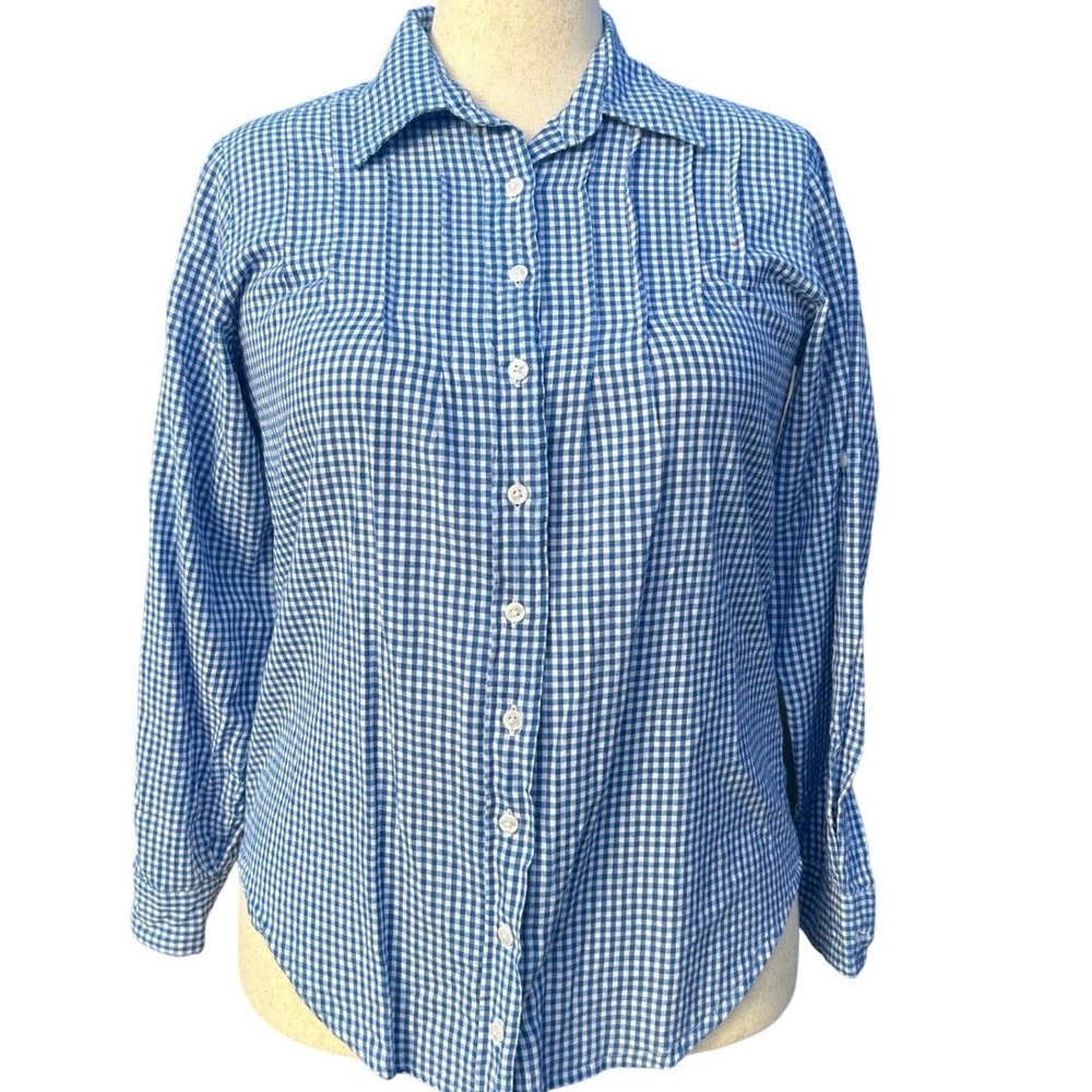 Company One Gingham Button Down Shirt Womens M Blue White Cotton Cottagecore